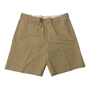 Van Heusen Chino Shorts Men's 42 Flat Front Khaki Golf Casual 10" Inseam EUC